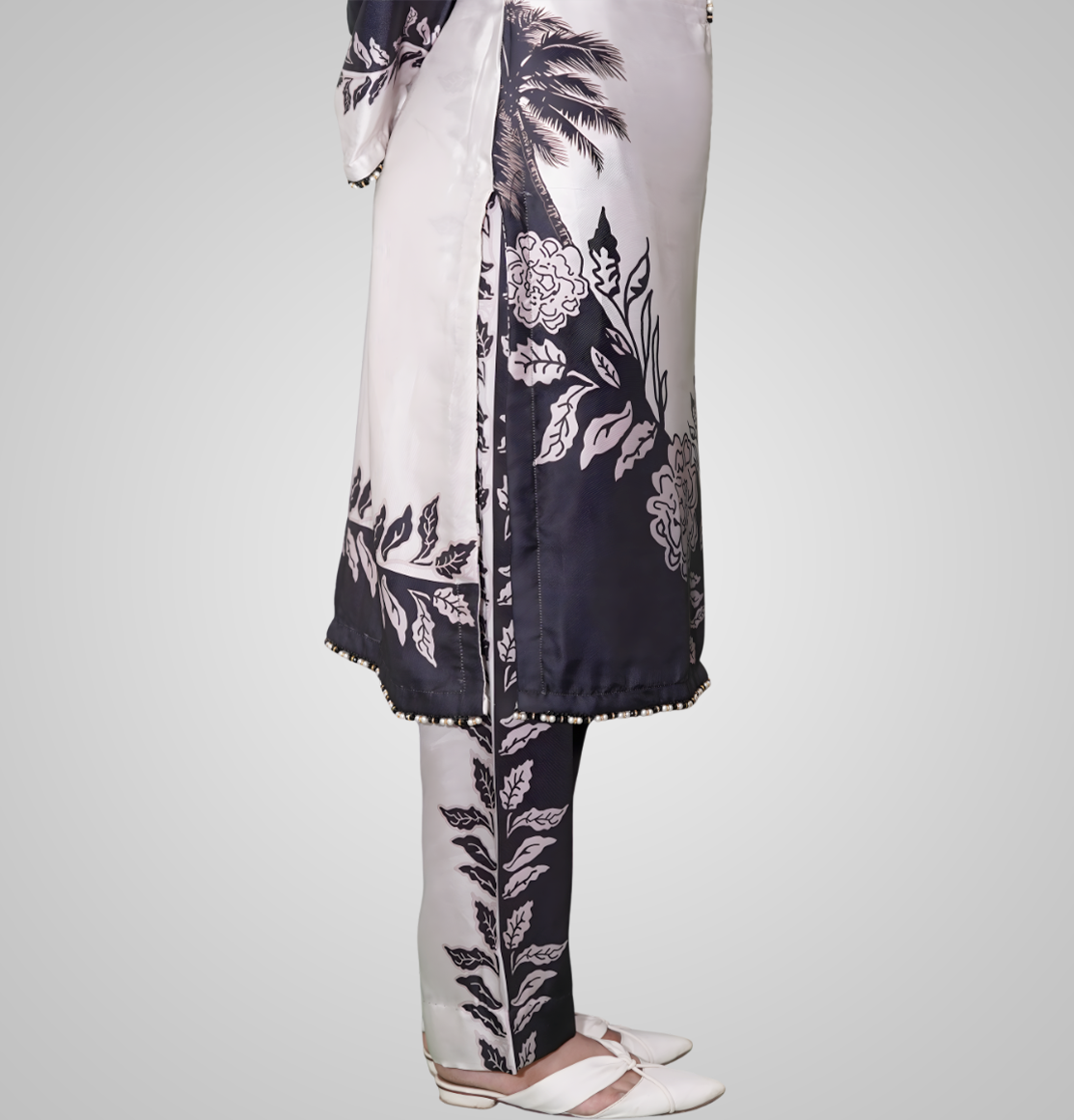 Monochrome Blossom Silk 2-Piece Set