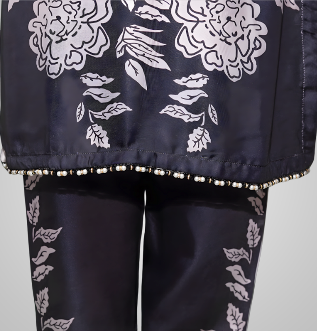 Monochrome Blossom Silk 2-Piece Set