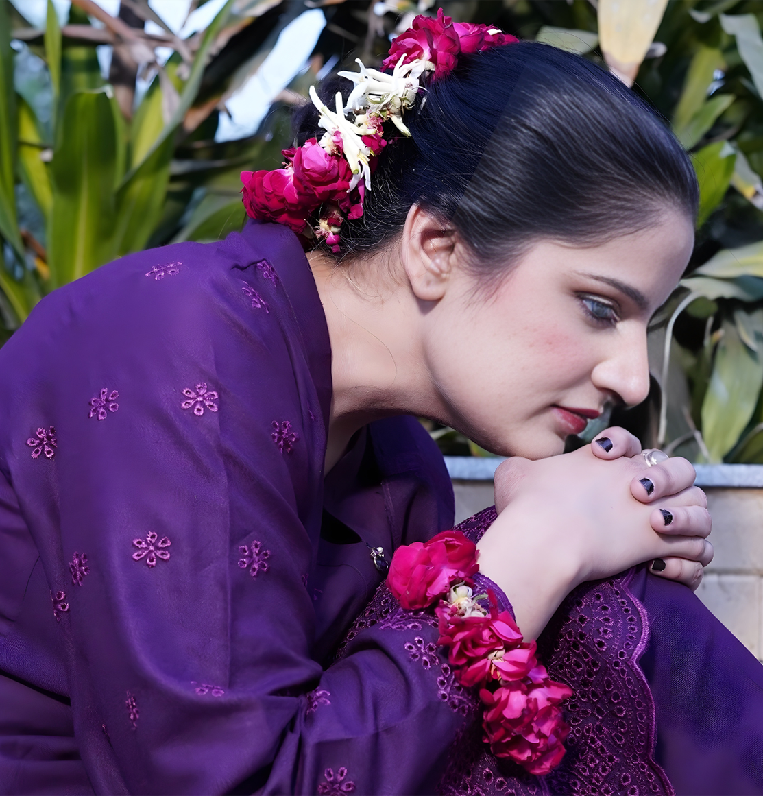 Royal Orchid Embroidered Ensemble ( 3 piece suit with wool shawl )