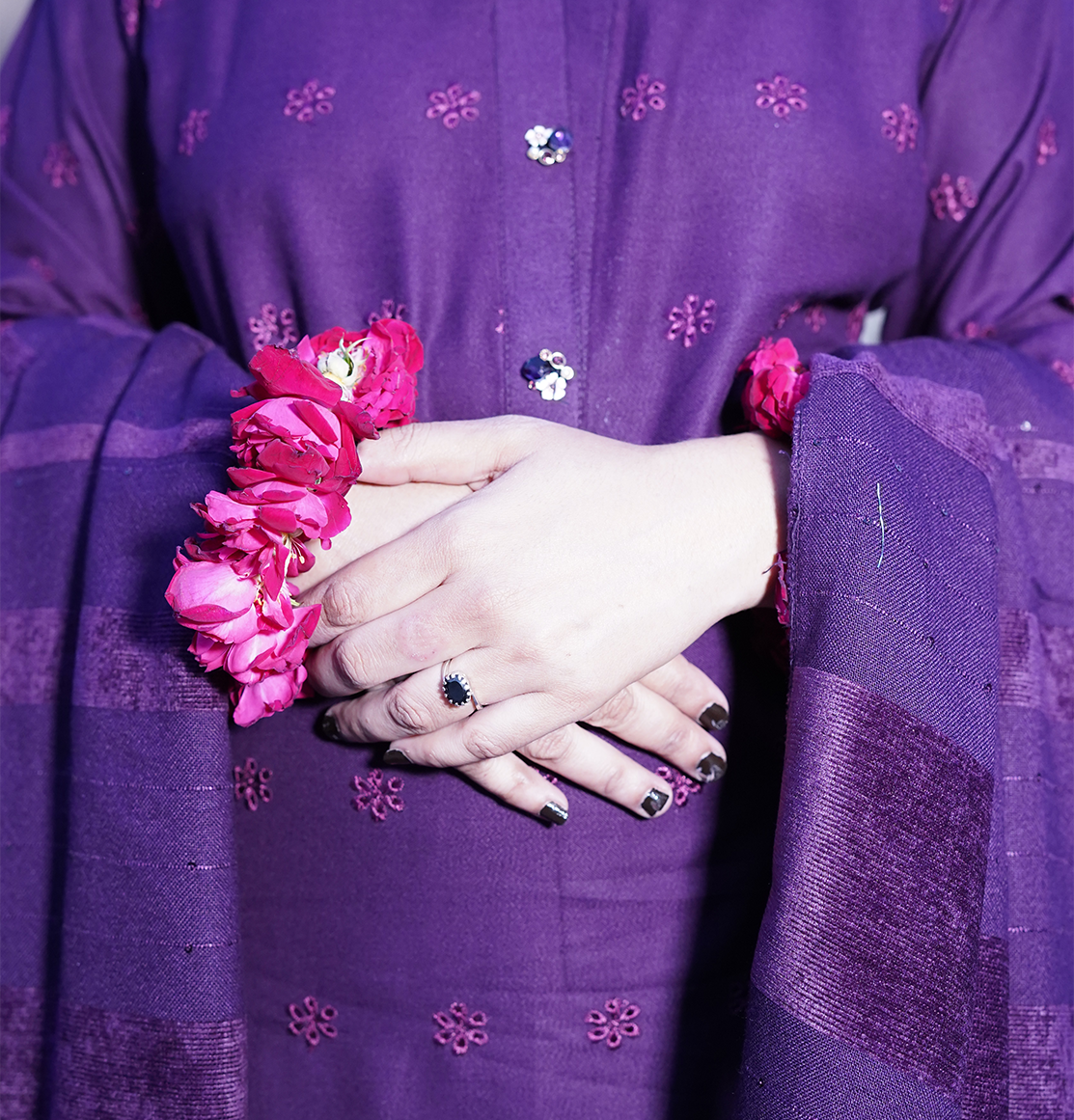 Royal Orchid Embroidered Ensemble ( 3 piece suit with wool shawl )