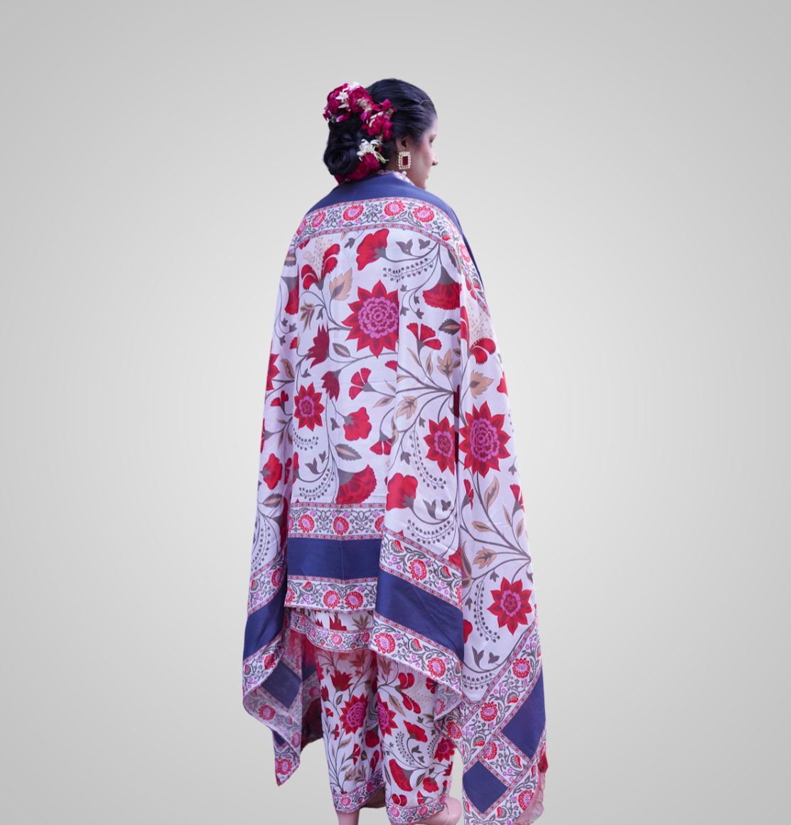 Gulzar Blossom – White & Red Printed 3-Piece Suit