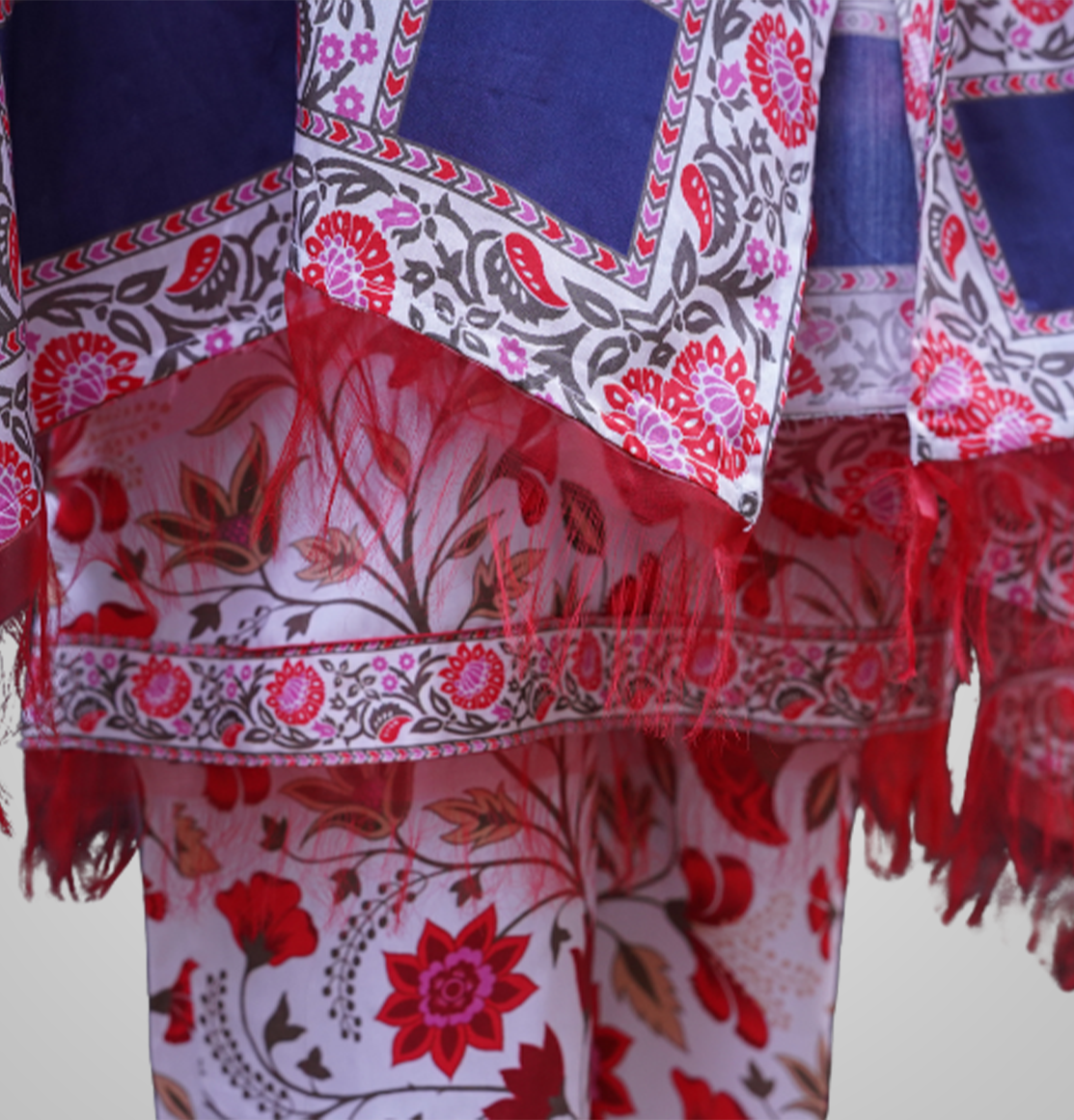 Gulzar Blossom – White & Red Printed 3-Piece Suit