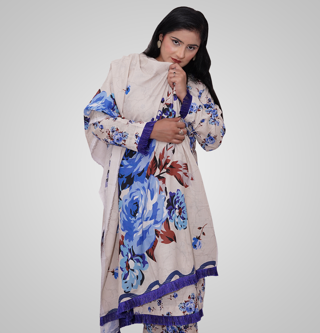 Azure Bloom 3-Piece khaddar Suit