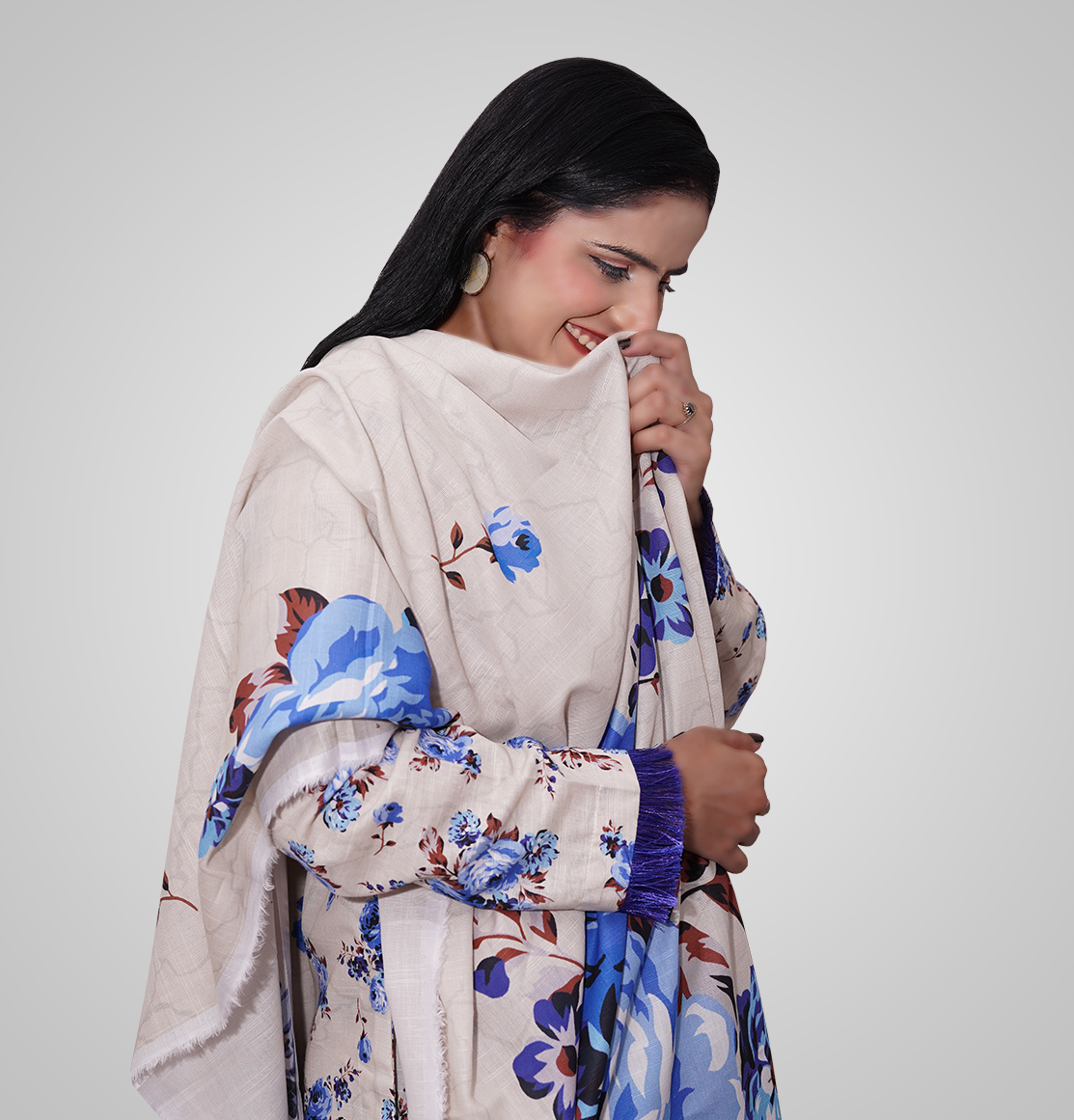 Azure Bloom 3-Piece khaddar Suit